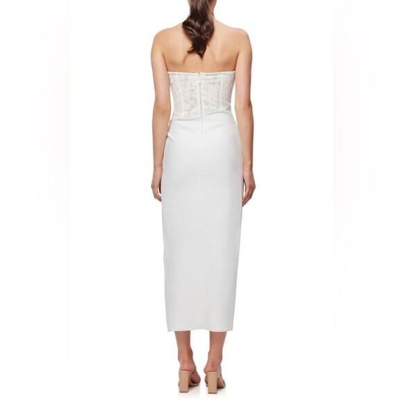 NWT $220 Elliatt Carsyn Strapless Bodycon‎ Cocktail Dress nude white corset midi - Picture 3 of 11